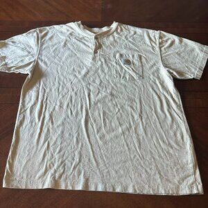 Carhartt Henley T-Shirt XL Cream 100% Cotton Workwear Pocket Made in Mexico